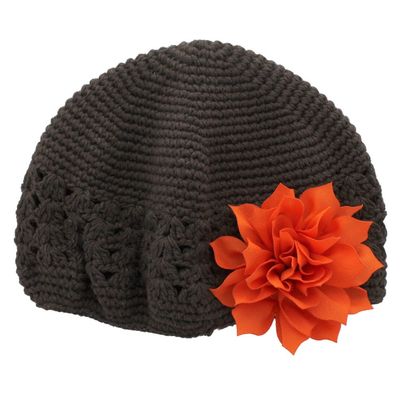 My Lello Infant Baby Girl's Crochet Beanie Hat with Flower Brown/Orange