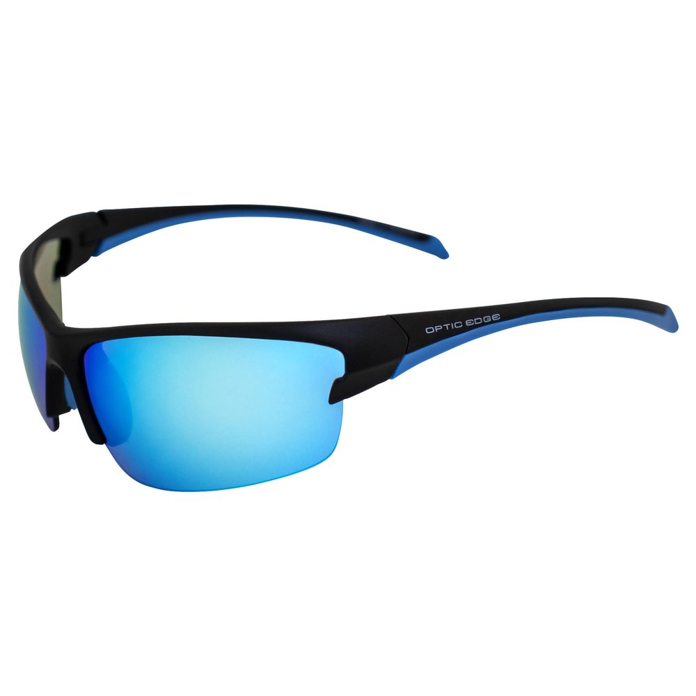 Optic Edge Breakaway Wraparound Sports & Motorcycle Sunglasses for Men or Women Semi-Rimless Matte Black Frame w/Dielectric Blue Mirror Lens