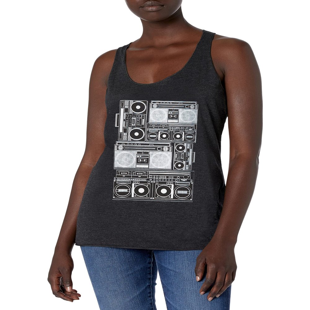 Lost Gods Boom Boxes Women's Racerback Tank Top, Black Heather, Medium
