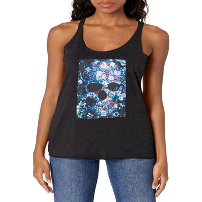 LOST GODS Women's Flower Skull Racerback Tank Top - Black Heather - Small