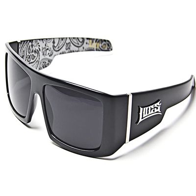 LOCS Black Harcore 58 Bandana White Inside Sunglasses + Free Micro Fiber Bag