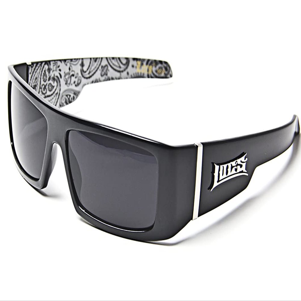 LOCS Black Harcore 58 Bandana White Inside Sunglasses + Free Micro Fiber Bag