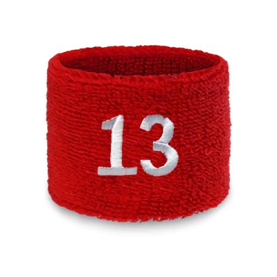Couver Unisex Red Sports/Athletic with Number Embroidery Sweat Wristband, Number 13, 2.76" x 2.36", 1 Piece