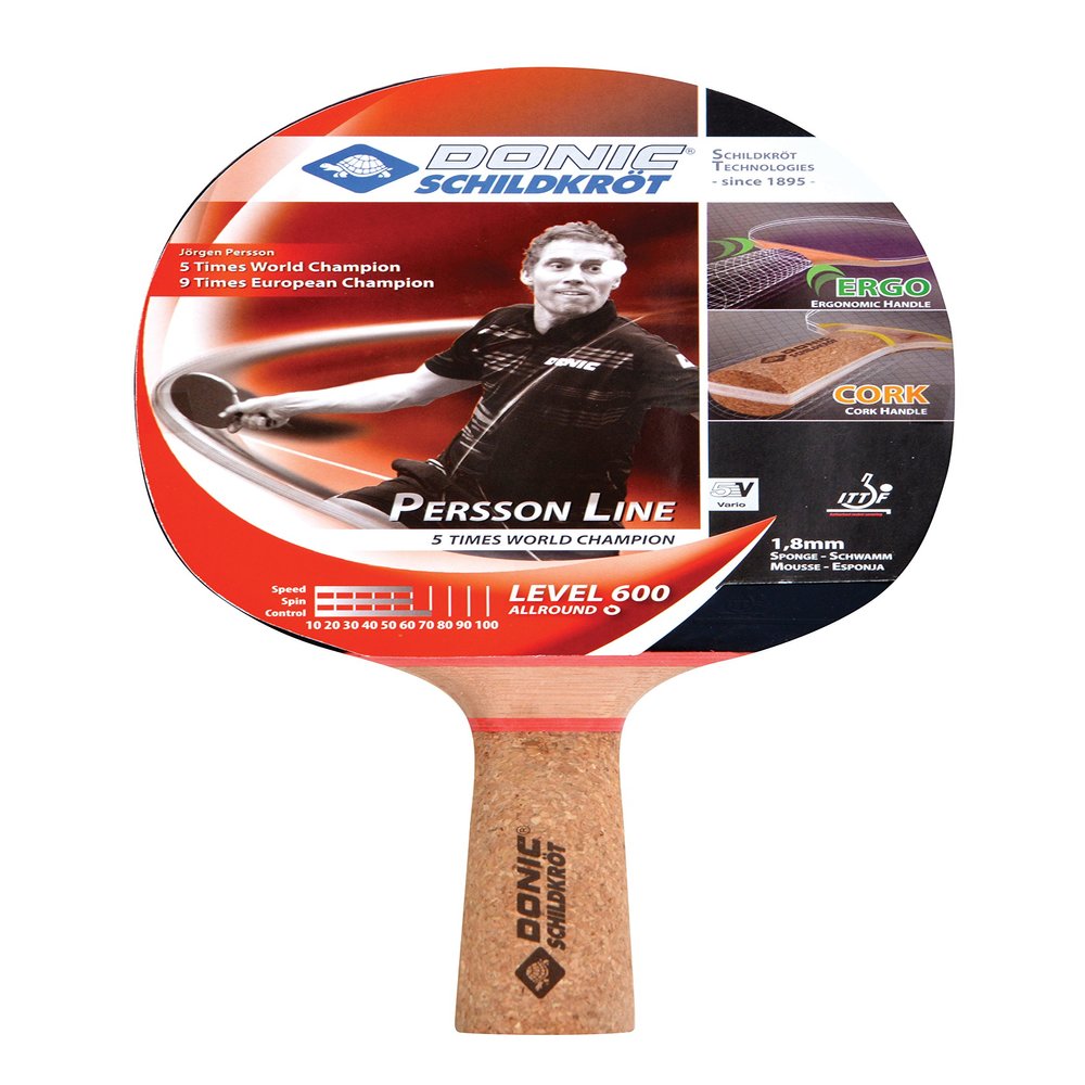 Donic-Schildkrt Persson 600 Table Tennis Bat, Cork Handle, 1.8 mm Sponge, Prestige Pad - ITTF, 728461