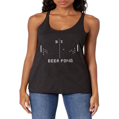 LOST GODS Women's Pong Video Game Racerback Tank Top - Black Heather - Small