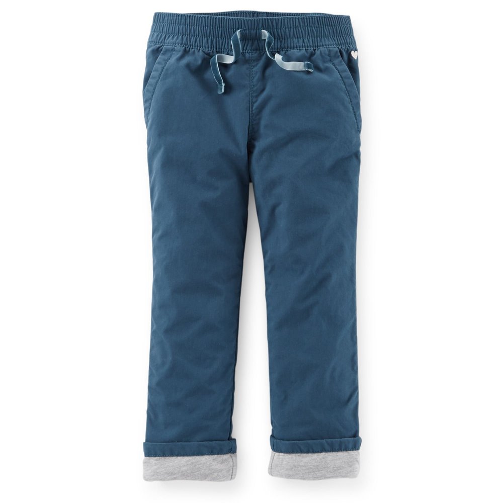 Carter's Girls' Jersey-Lined Roll-Cuff Poplin Pants, 24m Green