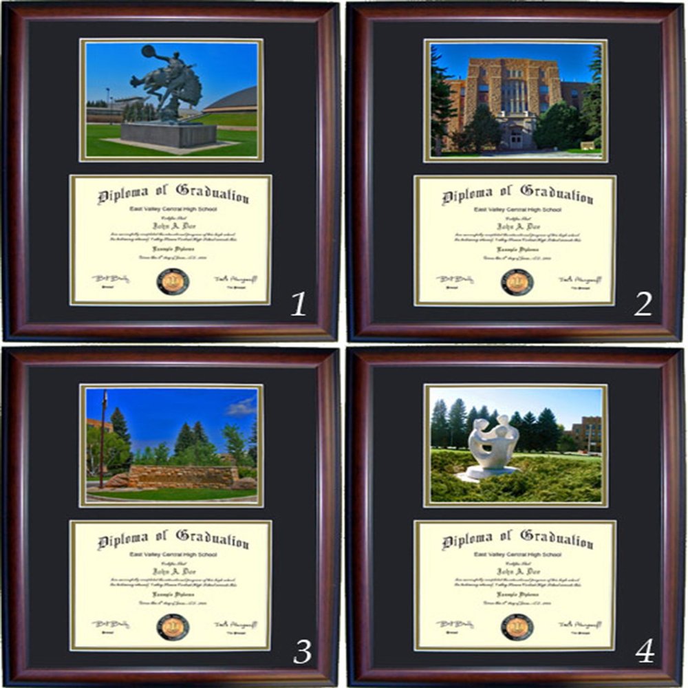 Wyoming Diploma Frame - Photo Option #3 - Walnut Frame