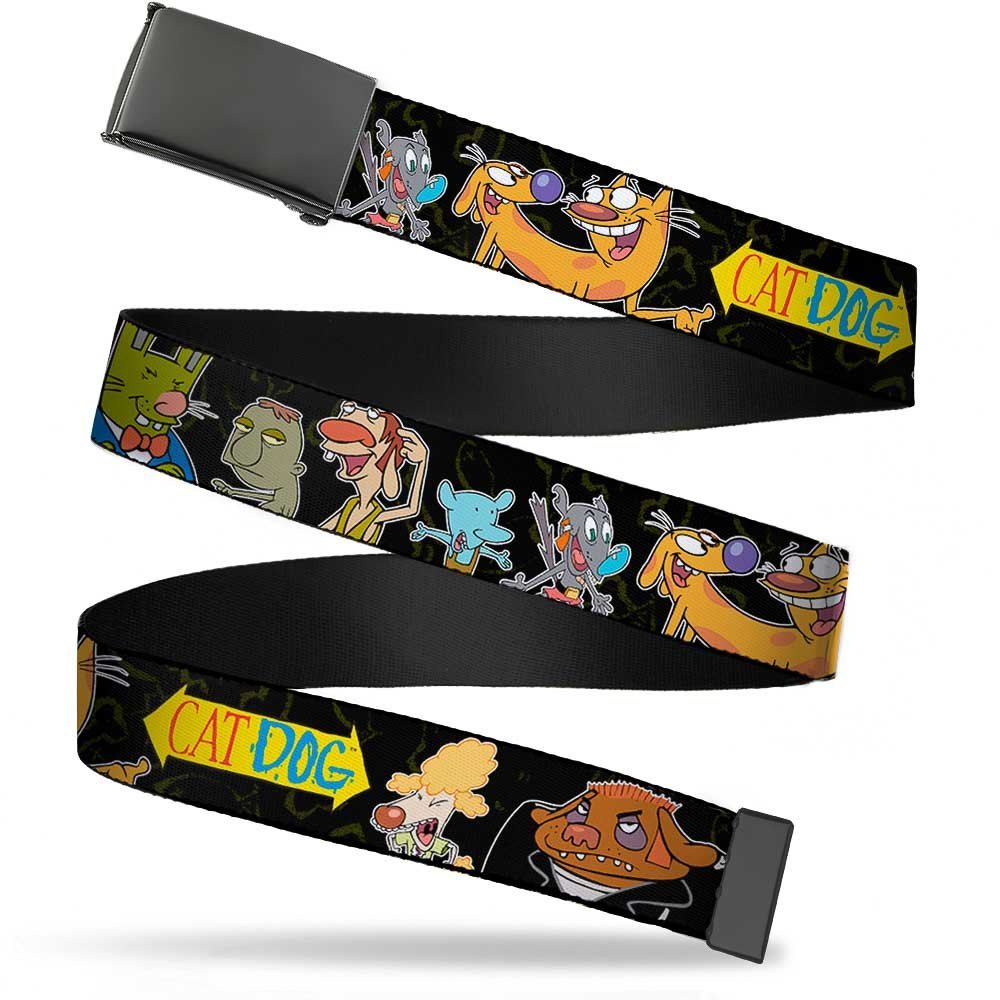 Nickelodeon Big Buckle-Down Web Belt, Catdog Group Pose Black/Multi Color, 1.0" Wide-Fits up to Kids Size 20