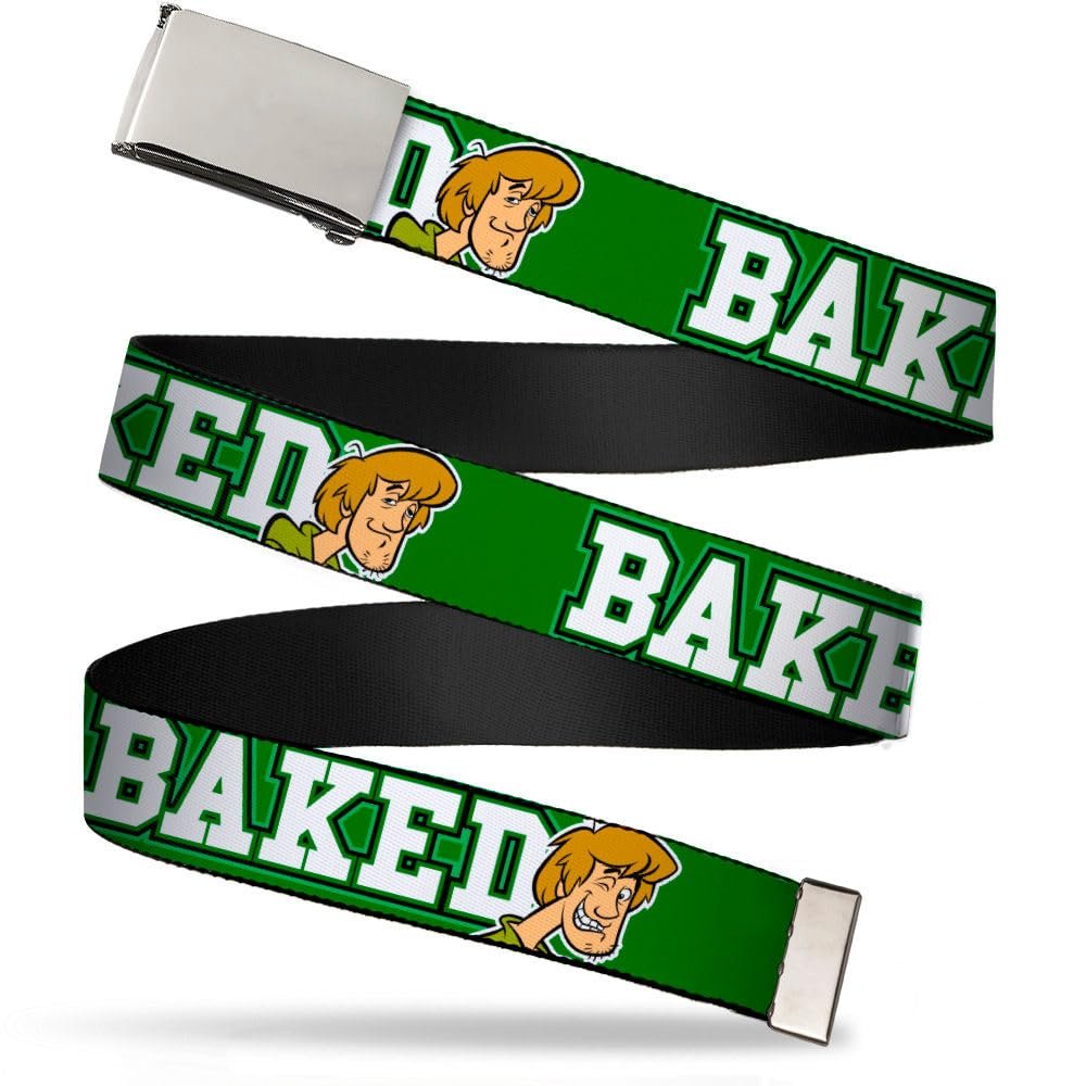 Buckle-Down Web Belt, Shaggy Poses/BAKED Green/White, 1.0" Wide - Fits up to Kids Size 20