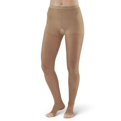 Ames Walker AW Style 33OT Sheer Support Open Toe Pantyhose 20-30 mmHg Beige L