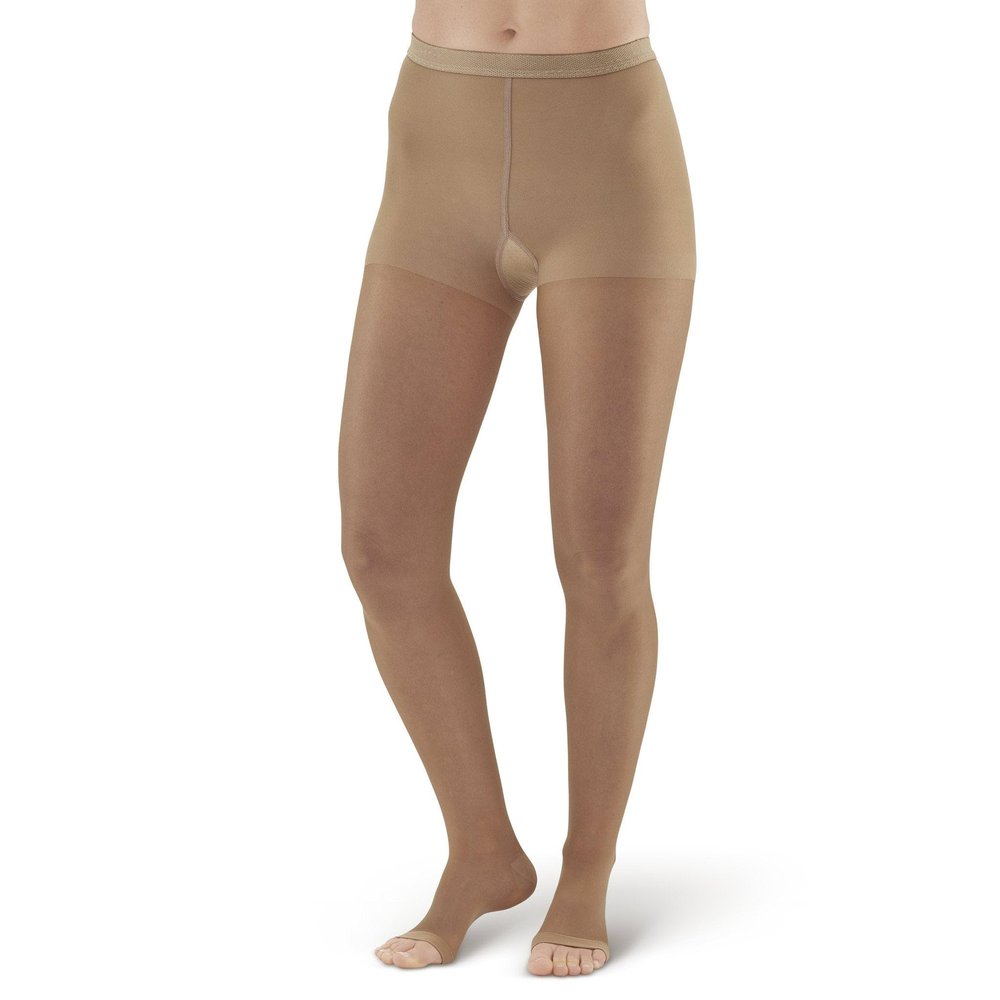 Ames Walker AW Style 33OT Sheer Support Open Toe Pantyhose 20-30 mmHg Beige XL