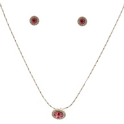 topwholesalejewel Silver Light Rose Round Pendant Set