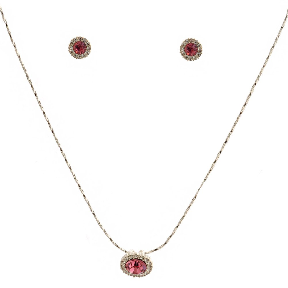 topwholesalejewel Silver Light Rose Round Pendant Set