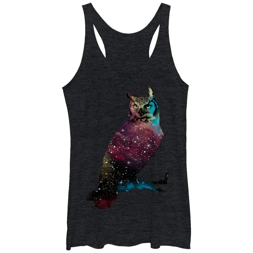Lost Gods Cosmic Owl Women's Racerback Tank Top, Black Heather, Medium