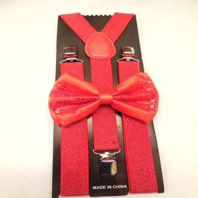 New Suspender Bow Tie Matching Colors Adults Unisex Formal - Christmas Red