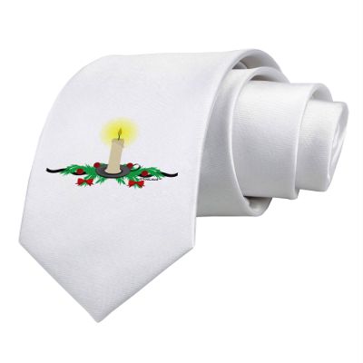 TOOLOUD Christmas Candle Printed White Neck Tie