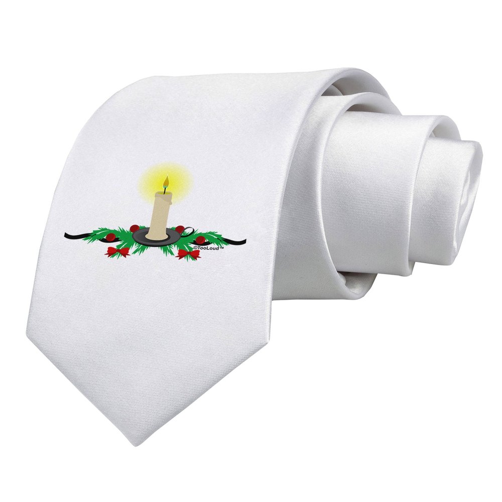 TOOLOUD Christmas Candle Printed White Neck Tie