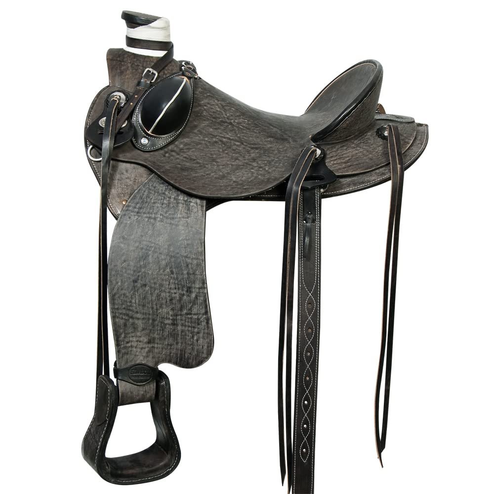 HILASON Rustic Black 16 in Western Horse Wade Saddle American Leather Ranch Roping Antique | Hand Tooled
