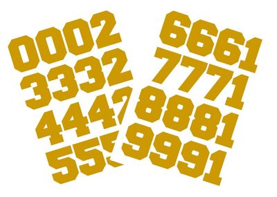 Chalkallaboutit Sports Helmet Numbers 1.5" Baseball, Softball, Hockey, Football and Lacrosse (Gold)