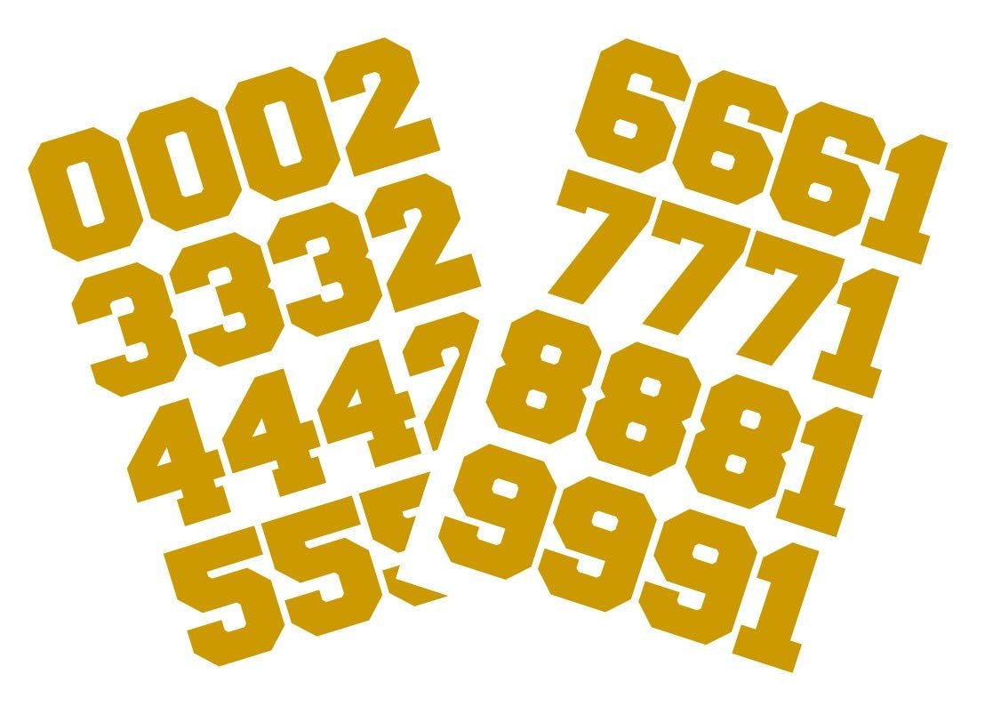 Chalkallaboutit Sports Helmet Numbers 1.5" Baseball, Softball, Hockey, Football and Lacrosse (Gold)