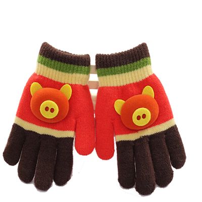 Km Unisex Kids Cute Pig Warmth Full Finger Knitting Gloves (Coffee)