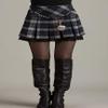 chouyatou Women's A-Line Plaid Wool Blend Pleated Skirt Side Zipper Medium Gray view 3