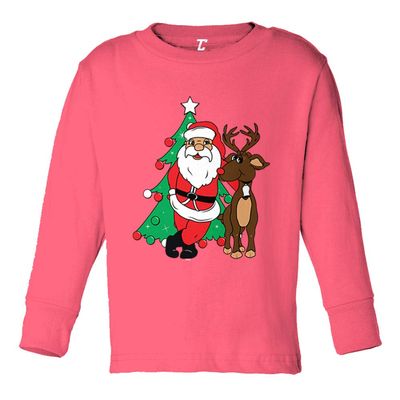 Santa & Reindeer - Elf Christmas Santa Long Sleeve Toddler Cotton Jersey Shirt (Pink, 2T)