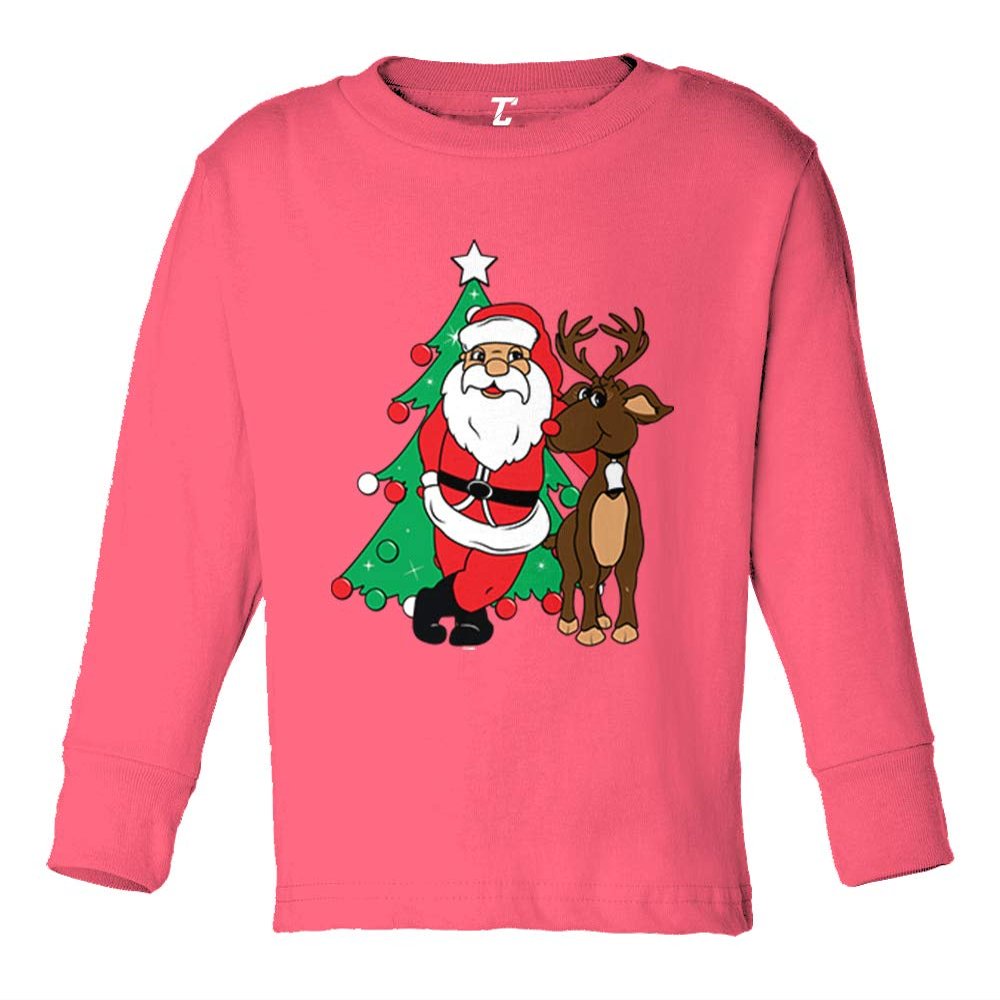 Santa & Reindeer - Elf Christmas Santa Long Sleeve Toddler Cotton Jersey Shirt (Pink, 2T)