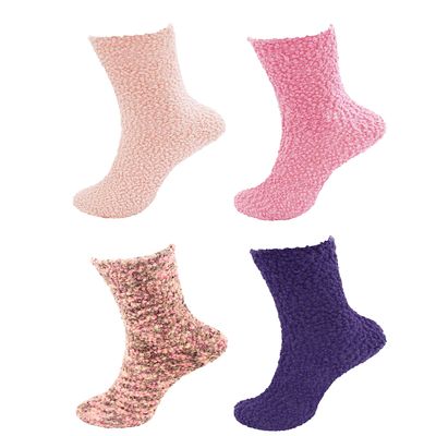 BambooMN Super Soft Knobby Microfiber Fuzzy Socks - 4 Pairs Assortment 97