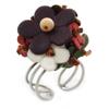 Avalaya 3D Multicoloured Leather Floral Ring With Silver Tone Wire Band - 25mm Diameter - 7/8 Adjustable view 1