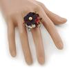 Avalaya 3D Multicoloured Leather Floral Ring With Silver Tone Wire Band - 25mm Diameter - 7/8 Adjustable view 2