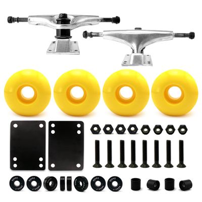 VJ 5.0 Skateboard Trucks (Silver), Skateboard Wheels 52mm, Skateboard Bearings, Skateboard Pads, Skateboard Hardware 1" (52mm Yellow)