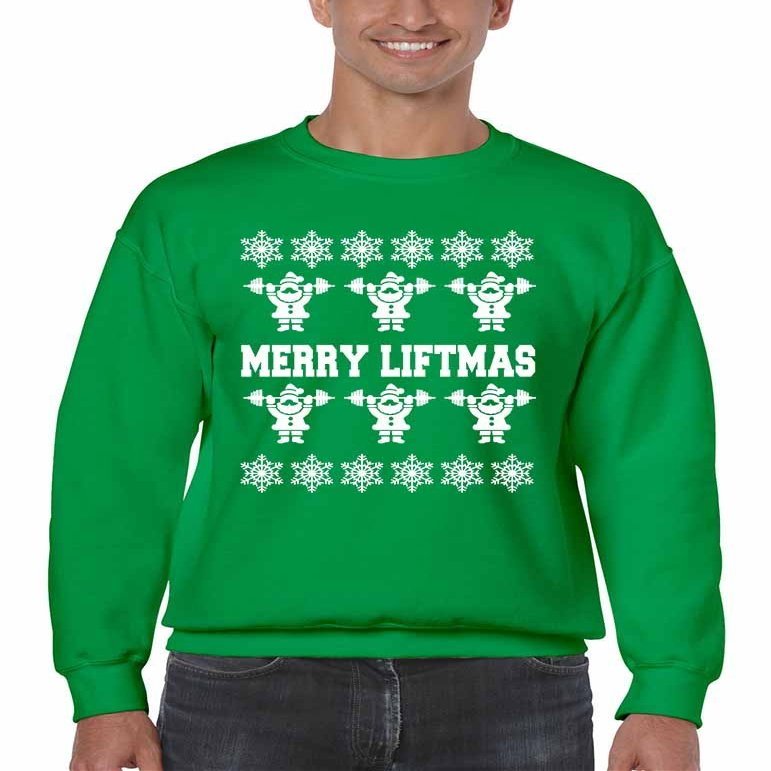 ALLNTRENDS Men's Crewneck Sweatshirt Merry Liftmas Ugly Christmas Sweater (3XL, Irish Green)
