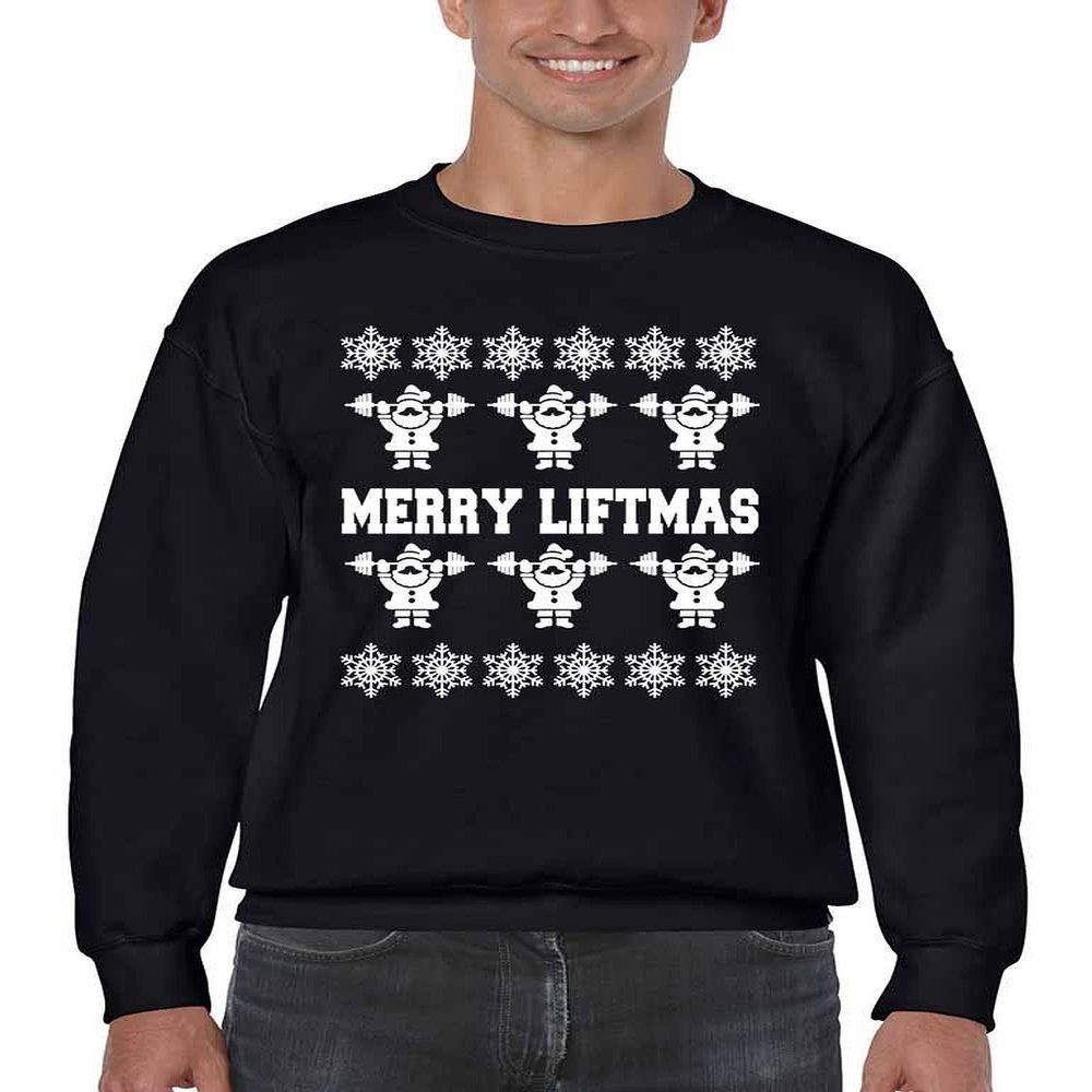 ALLNTRENDS Men's Crewneck Sweatshirt Merry Liftmas Ugly Christmas Sweater (3XL, Black)