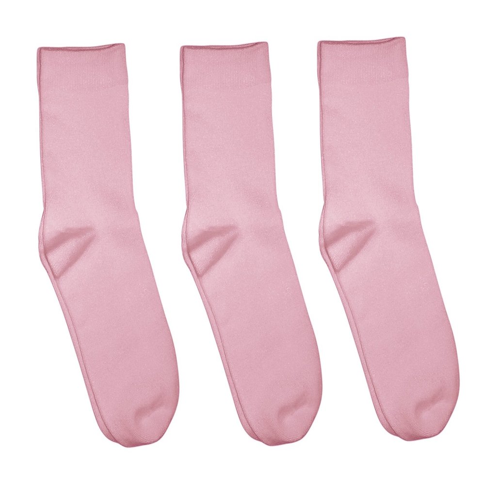 Rambutan Kids (3 Pack) Comfort Seam Plain Color Rayon derived from Bamboo School Socks (13-2, Pink)