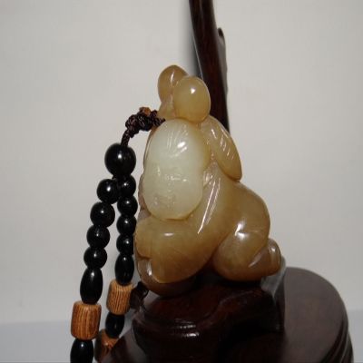 2" China Certified Nature Nephrite Hetian Sugar Jade Solid Blessing Lad Pendants