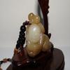 2" China Certified Nature Nephrite Hetian Sugar Jade Solid Blessing Lad Pendants view 2