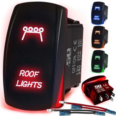 50 Caliber Racing LED Rocker Switch for Roof Lights 12V 20A Toggle Control with Backlight, Waterproof ON/Off Switch for UTV, Boat, ATV, Off-Road & Automotive Use, Red, (5360A23)