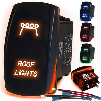 50 Caliber Racing LED Rocker Switch for Roof Lights 12V 20A Toggle Control with Backlight, Waterproof ON/Off Switch for UTV, Boat, ATV, Off-Road & Automotive Use, Orange, (5360A21)