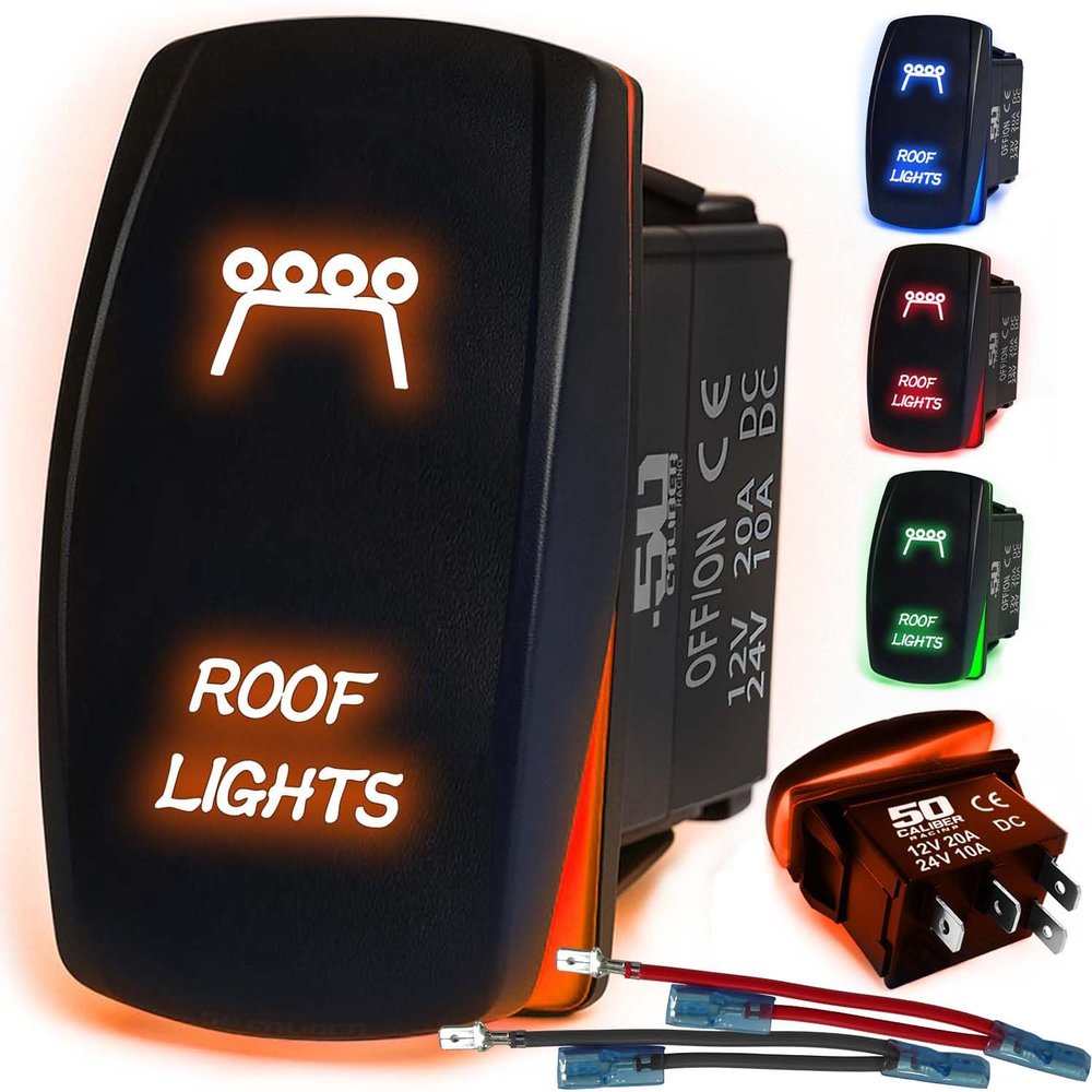 50 Caliber Racing LED Rocker Switch for Roof Lights 12V 20A Toggle Control with Backlight, Waterproof ON/Off Switch for UTV, Boat, ATV, Off-Road & Automotive Use, Orange, (5360A21)