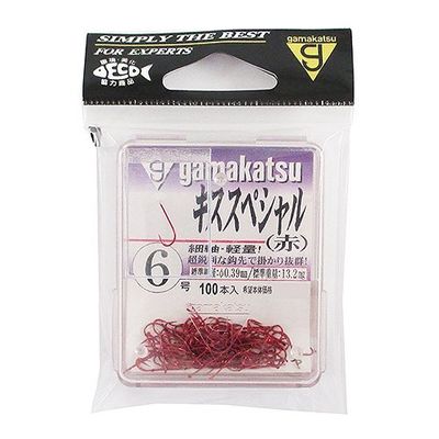 Gamakatsu 66837 The Box Kiss Special Single Hook, No. 6, 100 Pieces, Red