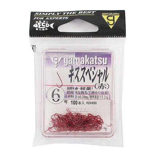 Gamakatsu 66837 The Box Kiss Special Single Hook, No. 6, 100 Pieces, Red