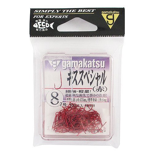 Gamakatsu 66837 Single Hook The Box Kiss Special No. 8, 100 Pieces, Red