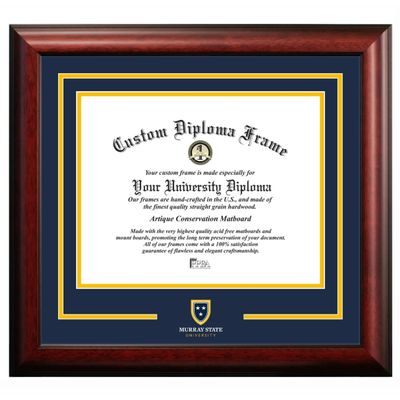 Campus Images Murray State University Diploma Frame 11 x 14  Satin Mahogany with Printed Murray State Racer Logo  Navy & Amber Mats  Official Graduation Certificate Display