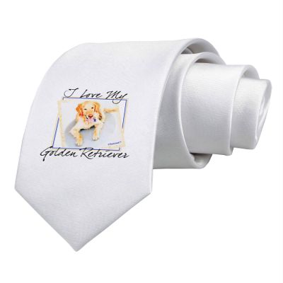 TOOLOUD I Love My Golden Retriever Printed White Neck Tie