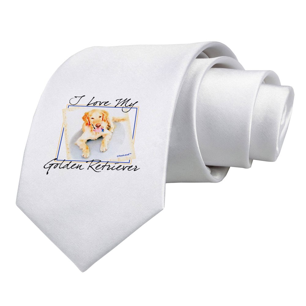 TOOLOUD I Love My Golden Retriever Printed White Neck Tie