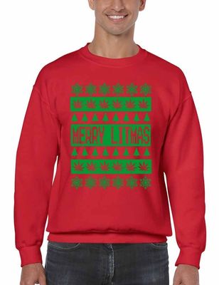 ALLNTRENDS Men's Crewneck Sweatshirt Merry Litmas Ugly Christmas Sweater (2XL, Red)