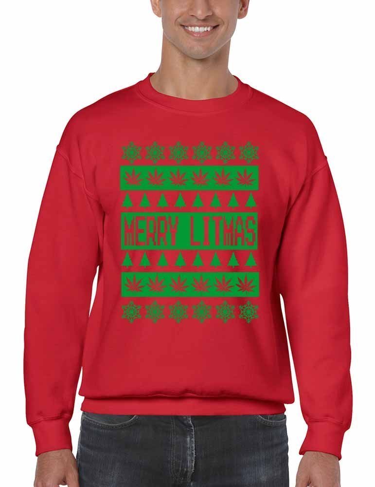ALLNTRENDS Men's Crewneck Sweatshirt Merry Litmas Ugly Christmas Sweater (2XL, Red)