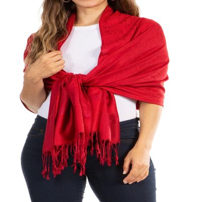 Sakkas Two Tone Vintage Jacquard Paisley Pashmina Shawl Wrap Scarf Stole - Dark Cherry