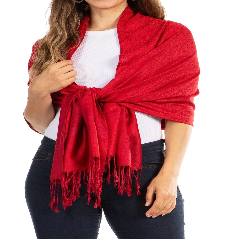 Sakkas Two Tone Vintage Jacquard Paisley Pashmina Shawl Wrap Scarf Stole - Dark Cherry